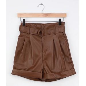 Lulu’s high waist vegan leather paperbag shorts